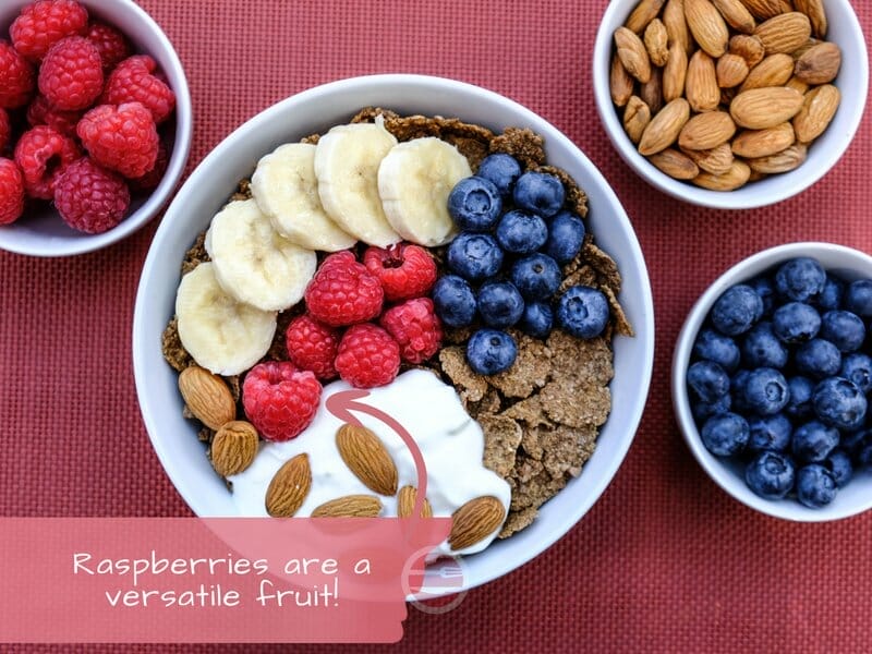 Rasberries in a cereal bowl